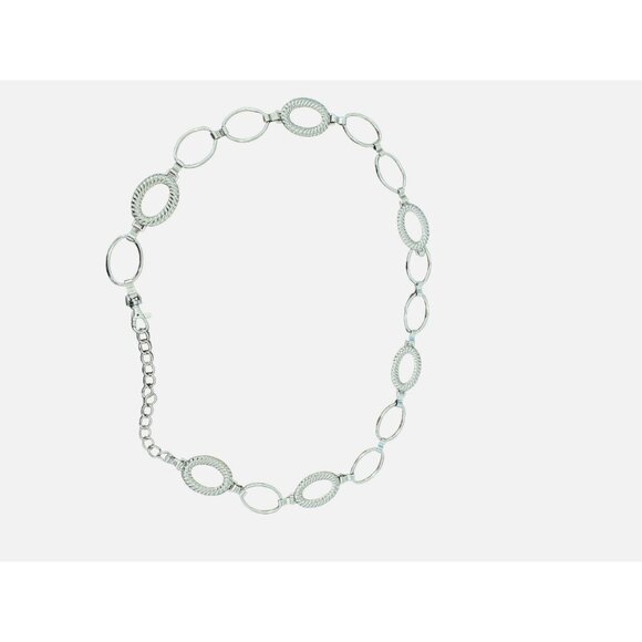 Silver Tone Oval Link Chain Belt Fashion Accessory Adjustable Length - Picture 2 of 5
